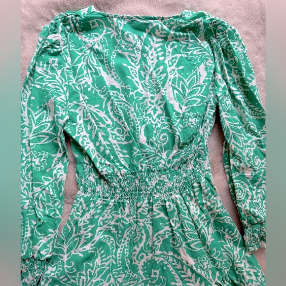 NWOT Zara Linen Blend Tropical Print Ruffled Dress Green 3/4 Sleeve Size M - Picture 12 of 13